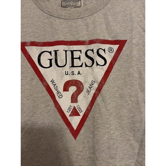 Guess Jeans Original Design Red Logo T-Shirt Grey Vintage Style Men’s Large - Picture 2 of 4